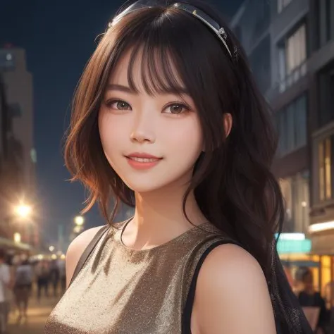 nice  and fashionable,summer outskirts,face focus,light smile,<lora:è±ä¿æ½æ´-000002:1>,, masterpiece,best quality,CG 8k wallpaper,illustration,absurdres, city lights,