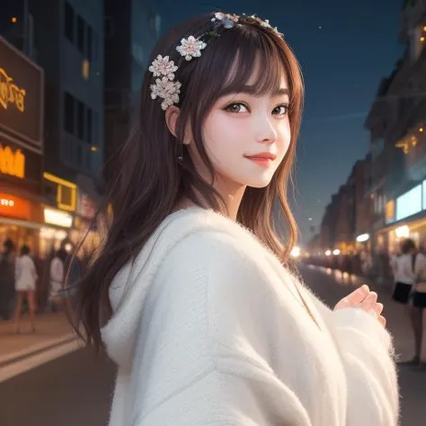 nice  and fashionable,summer outskirts,face focus,light smile,<lora:è±ä¿æ½æ´-000002:1>,, masterpiece,best quality,CG 8k wallpaper,illustration,absurdres, city lights,