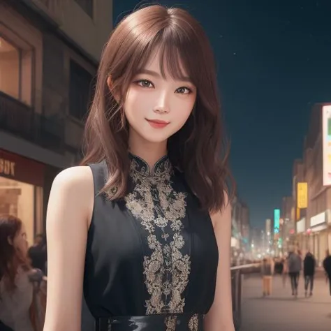 nice  and fashionable,summer outskirts,face focus,light smile,<lora:è±ä¿æ½æ´-000002:1>,, masterpiece,best quality,CG 8k wallpaper,illustration,absurdres, city lights,