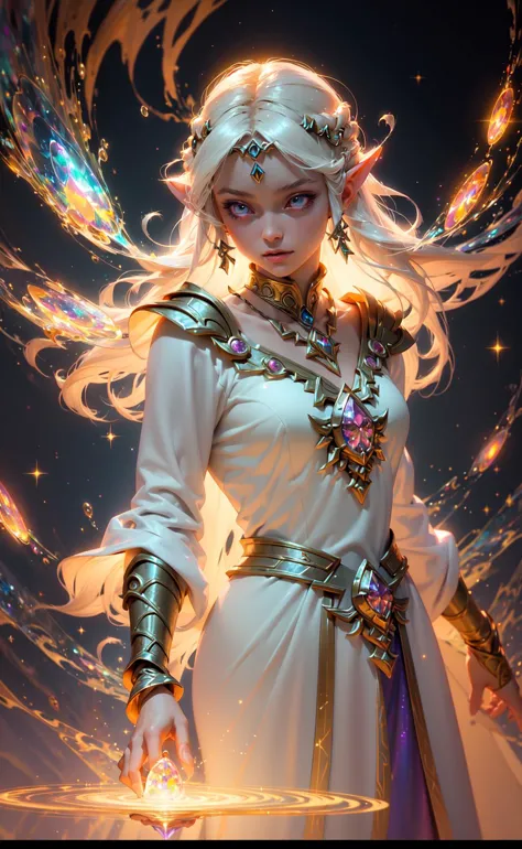 masterpiece, best quality, 1girl, Princess Zelda, sorceress, robe, magical, mystical, moody lighting, glow, glowing, sparkle, sw...