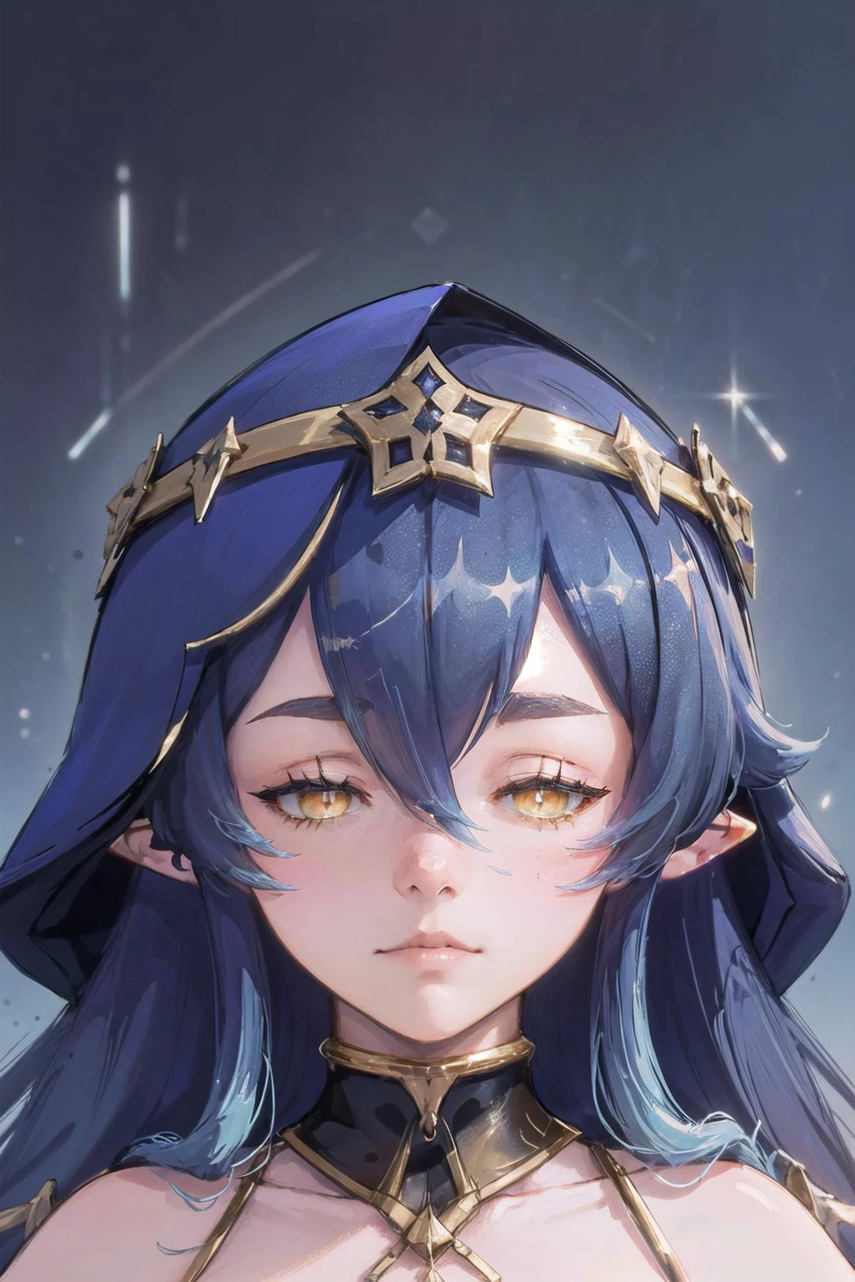 (highly detailed:1.3),upper body,
layla, genshin impact, yellow eyes, blue hair,(pointy ears:1.3),(sleepy:1.2),(half-closed eyes:1.2),
Ultra-detail,(highres:1.1),best quality,(masterpiece:1.3),cinematic lighting,
(detailed face and eyes:1.3),