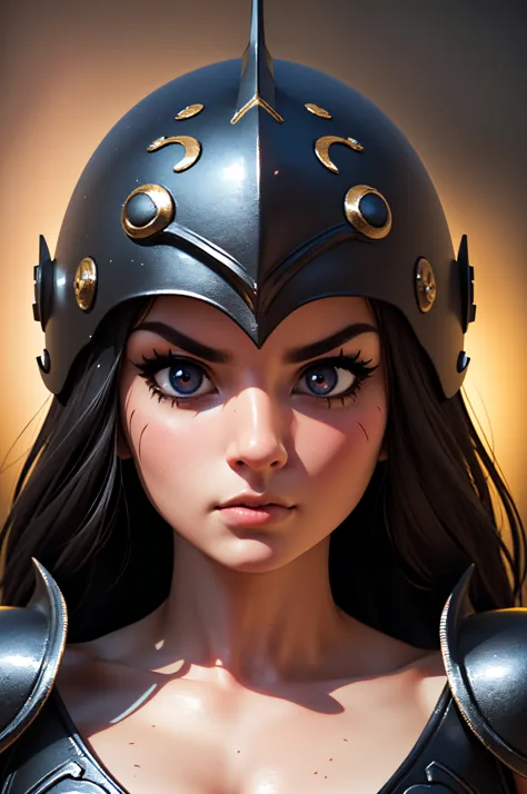 ((best quality)), ((masterpiece)), (detailed), beautiful face, female warrior,  big eyes, heavy black iron armor, detailed helme...