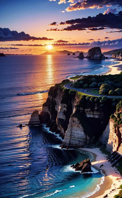 the sun is setting over a rocky beach, which shows a beach at sunset, beautiful lava landscape, croatian coastline, new zealand ...