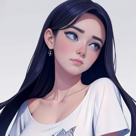 masterpiece, 1girl, long hair,  t shirt, whole body,blue eyes, masterpiece,beautiful face,best quality ,intricate details, white Ink style  background,detailed eyes,official wallpaper, game cg, realistic, absurdres ,  collarbone