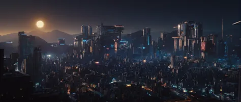 電影般的 電影 still of  In Cyberpunk 城市 a 城市 at 夜晚 with a lot of lights,仿生的,超人類,反烏托邦,反烏托邦n,卡科托皮亞,科幻小說,高科技,低贱的生活,社會崩潰,人造的,後人類,未來,未來派,人造的 intelligence,賽博格,基因增強的人類,科幻,賽博龐克風格,戶外,天空,沒有人類,夜晚,大樓,風景,科幻小說,城市,城市scape,天空scraper,城市 lights,賽博龐克風格 , 科幻小說, 未來派 setting, 詳細背景, 戲劇性的光, 戲劇性的陰影光, 對比, 電影般的 color, 電影般的 look, 電影ic, 實際的, 現實主義, 完美的ion, 完美的, 不同的, 電影般的, 電影, 電影攝影, 藝術站, Cyberpunk 城市 style, 賽博龐克風格, 淺景深, 小插圖, 非常詳細, 高預算, 散景, 寬銀幕電影, 喜怒無常, 史詩, 華麗的, 電影 grain, 有顆粒感的