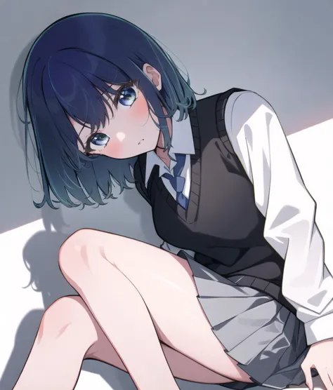 anime girl sitting on the floor with her legs crossed