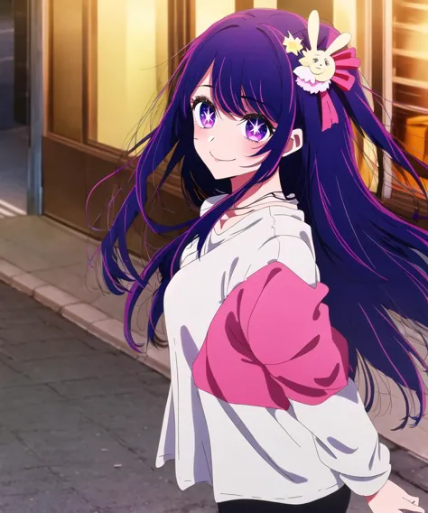 anime girl with long purple hair and a white shirt