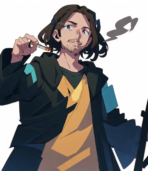 anime character with a cigarette and a jacket on