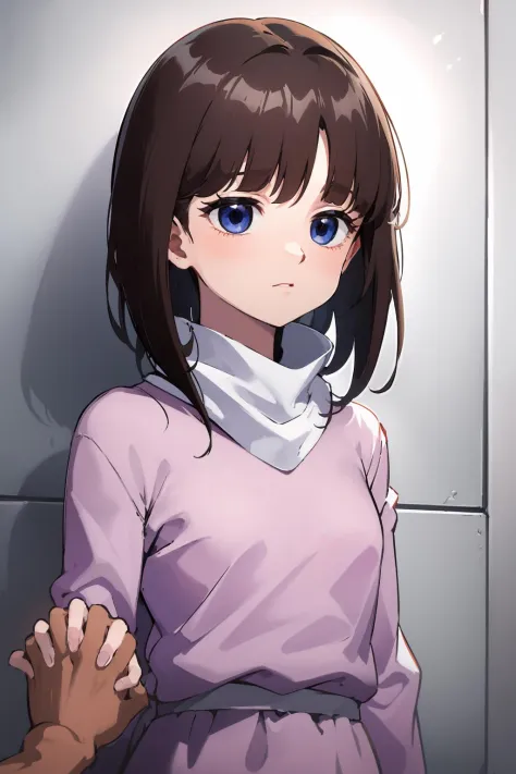 anime girl with blue eyes and a scarf on her neck