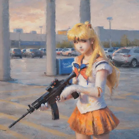 impressionism oil painting, sailorvenus, xnormaluniformx, holding a machine gun in a walmart parking lot, orange highlights
<lora:EldritchImpressionismXL:0.72>
<lyco:sdxl-sailor-venus-v3:0.8>