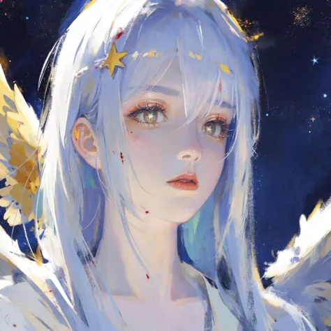 anime girl with white hair and stars in her hair