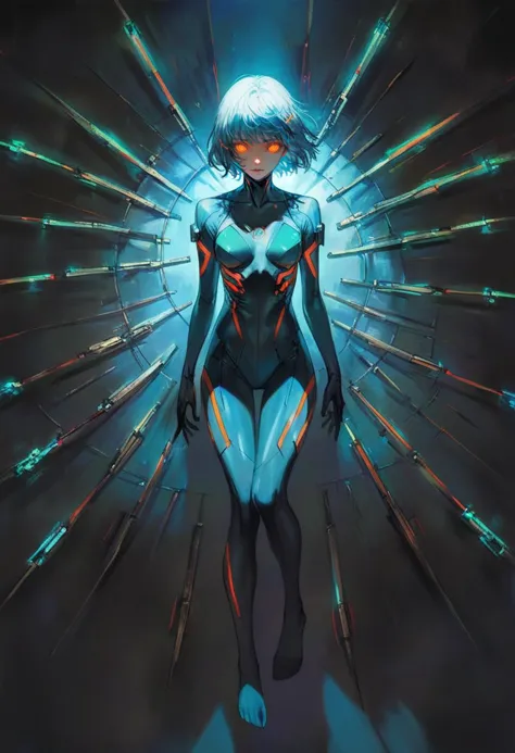 1girl, glowing eyes, facing camera, (neon details), quasarcake
short hair
bodysuit, full body, floating, no shoes, from above, g...