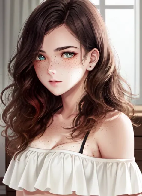 ((best quality)), ((highly detailed)), masterpiece, extremely detailed face, beautiful face, (detailed eyes, deep eyes), (1girl), from the side, upper body, <lora:TrueOffShoulderBikini:1>, off-shoulder bikini, <lora:hairdetailer:.7>, red head, red hair, vi...