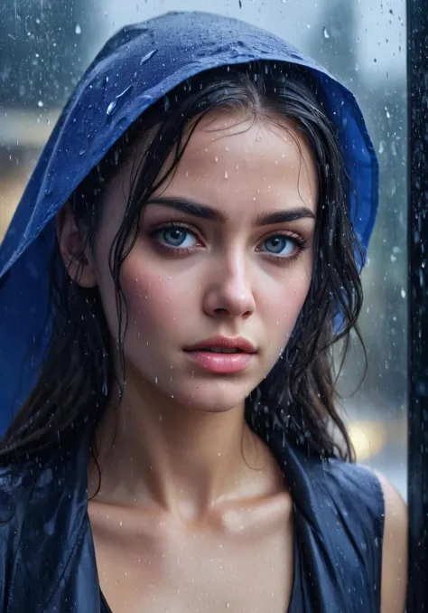 style grunge [X] photo brute, Art hyperréaliste : une femme debout devant une fenêtre couverte de pluie, gouttes de pluie sur le visage, il pleut, gros plan portrait, gros plan portrait, gros plan, portrait, photo, gros plan, portrait, reflets humides dans les yeux, Des larmes en la pluie, alessio albi, reflets humides dans les yeux, gros plan du visage, les larmes coulent des yeux . détails extrêmement haute résolution, photographique, le réalisme poussé à l&#39;extrême, texture fine, incroyablement réaliste le réalisme poussé à l&#39;extrême, texture fine, incroyablement réaliste détails extrêmement haute résolution, le réalisme poussé à l&#39;extrême, texture fine, incroyablement réaliste . Texturé, affligé, ancien, nerveux, ambiance punk rock, sale, bruyant