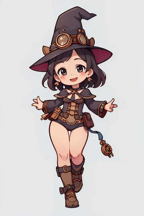 chibi,shy curvy short little dancing witch, (smiling:1.1) face, (full body shot:1.3), die-cut sticker, (simple background:1.2), ...