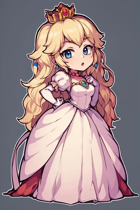 (best quality, masterpiece),
(princess peach), simple background, full body, (solid outline:1.2), <lora:peach:0.5>,<lora:easy_sticker:1>