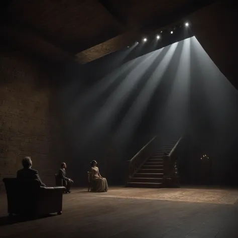 a group of people sitting in chairs in a dark room