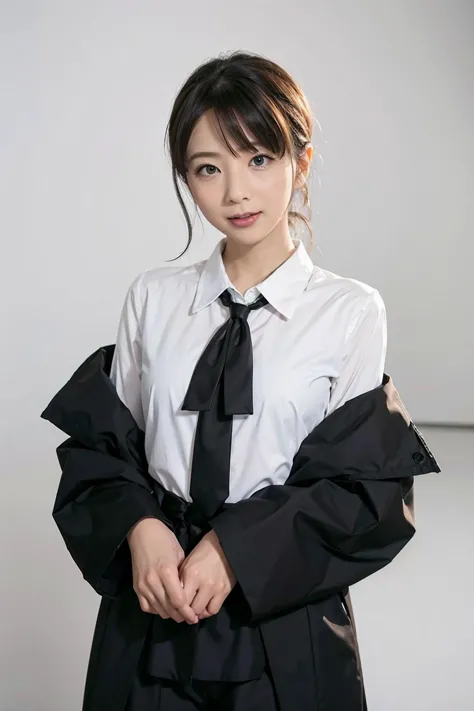 arafed asian woman in a white shirt and black tie