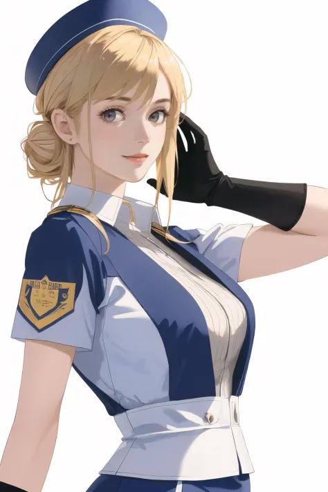 stewardess woman,2,(white background:1.3),(upper body:1.2),subsurface scattering,smiling,hair bun,blonde hair,bangs,stewardess,dark blue uniform,garrison cap,pantyhose,white gloves,(airplane cabin),light smiling,((best detailed slender body)),(european idol, european beauty, european mixed),(wide hip:0.7, large breasts:0.8, perfect slender young girl body),(tall_image:1.3),Perfectly glossy skin,picture of a vivid,(masterpiece:1.2),(extremely detailed),(8k:1.1),(perfect lighting,best quality,highres,original),(realistic photography:1.4),(tall image:1.5),high detailed skin,shaded face,soft lighting,(small face),shiny_and_glossy_skin,RAW,ultra highres,pores visible,(ultra realistic quality,highres,original),(realistic:1.4),(tall image:1.5),high detailed skin,shaded face,soft lighting,(small face),shiny_and_glossy_skin,tone abs,depth of shadow