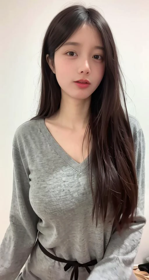 A Woman With Long Hair Wearing A Gray Shirt And Black Pants Seaart Ai 8730