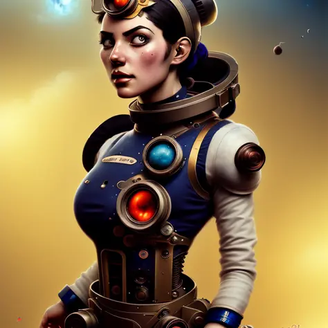 portrait of a steampunk cosmonaut girl with mechanical parts by artgerm and greg rutkowski , n�on light, digital painting, highl...