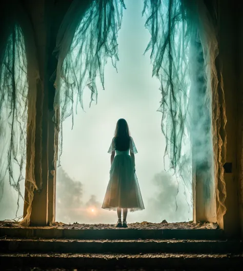 photo a ghost gothic girl monster standing, high quality cinematic photo, masterpiece, intricate, extremely detailed, natural lighting, hard focus, looking at viewer, in center, (8k, hdr, dslr, high quality raw photo:1.2)