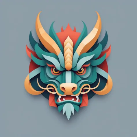 logo design,flat vector,front view,chinese dragon head,Cubism,Picasso style,minimal line style,