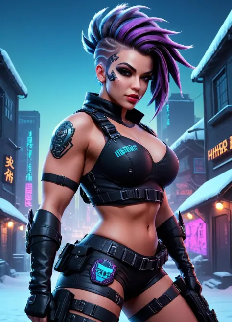 Thick layered papercut art of cyber punk 2077, cyberpunk woman, concept art, Daring muscular Girl, winter Straps, Patches, Mutton Chops, at Twilight, Ultra Real, Happy, Beautifully Lit, Highres . Deep 3D, volumetric, dimensional, depth, thick paper, high stack, heavy texture, tangible layers