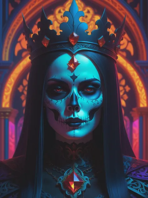 Gothic style skull demon king concept art portrait by Casey Weldon, blacklight Olga Kvasha, Miho Hirano, hyperdetailed intricately detailed gothic art trending on Artstation triadic colors Unreal Engine 5 detailed matte painting, deep color, fantastical, intricate detail, splash screen, complementary colors, fantasy concept art, 8k resolution, gothic deviantart masterpiece, . Dark, mysterious, haunting, dramatic, ornate, detailed