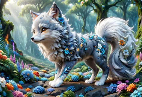 (masterpiece, top quality, best quality, official art, beautiful and aesthetic:1.2), (cute grey and white baby vixen, extremely ...