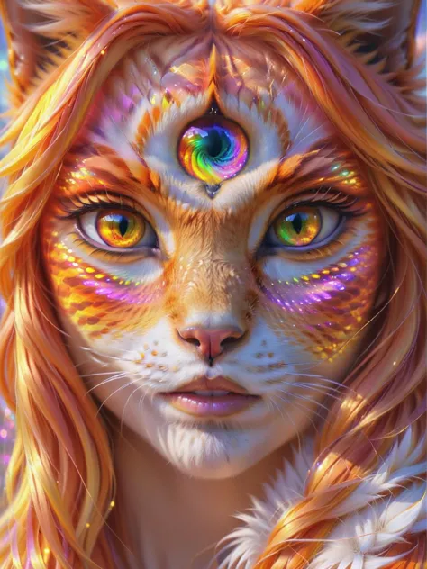 a close up of a woman with a cat face and colorful makeup