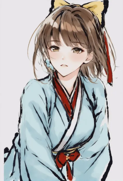 anime girl in a kimono outfit with a cat ear