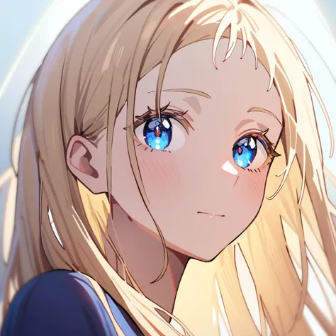 anime girl with blue eyes staring at something