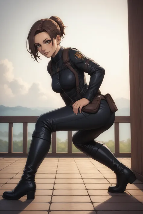 score_9, score_8_up, score_7_up, BREAK source_anime, <lora:Sasha Blouse-PonyXL-lora-Faxtron:0.8> sasha blouse, brown eyes, brown hair, short ponytail, medium breasts, black paradis military uniform, black pants, black boots,