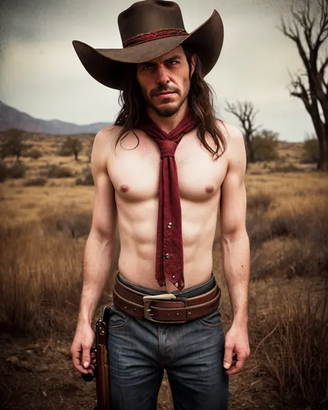 solo mid shot photo of a real life version of a man from Red Dead Redemption 3
dark fantasy background, charming smirking
by Brian M. Viveros and Brooke Shaden ultra realistic highly detailed intricate photorealistic analog style photograph sharp focus on ...