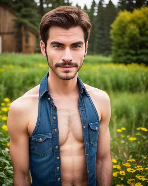 solo mid shot photo of a real life version of a man from Stardew Valley
dark fantasy background, charming smirking
by Daniel Merriam and theCHAMBA ultra realistic highly detailed intricate photorealistic analog style photograph sharp focus on eyes, cinemat...