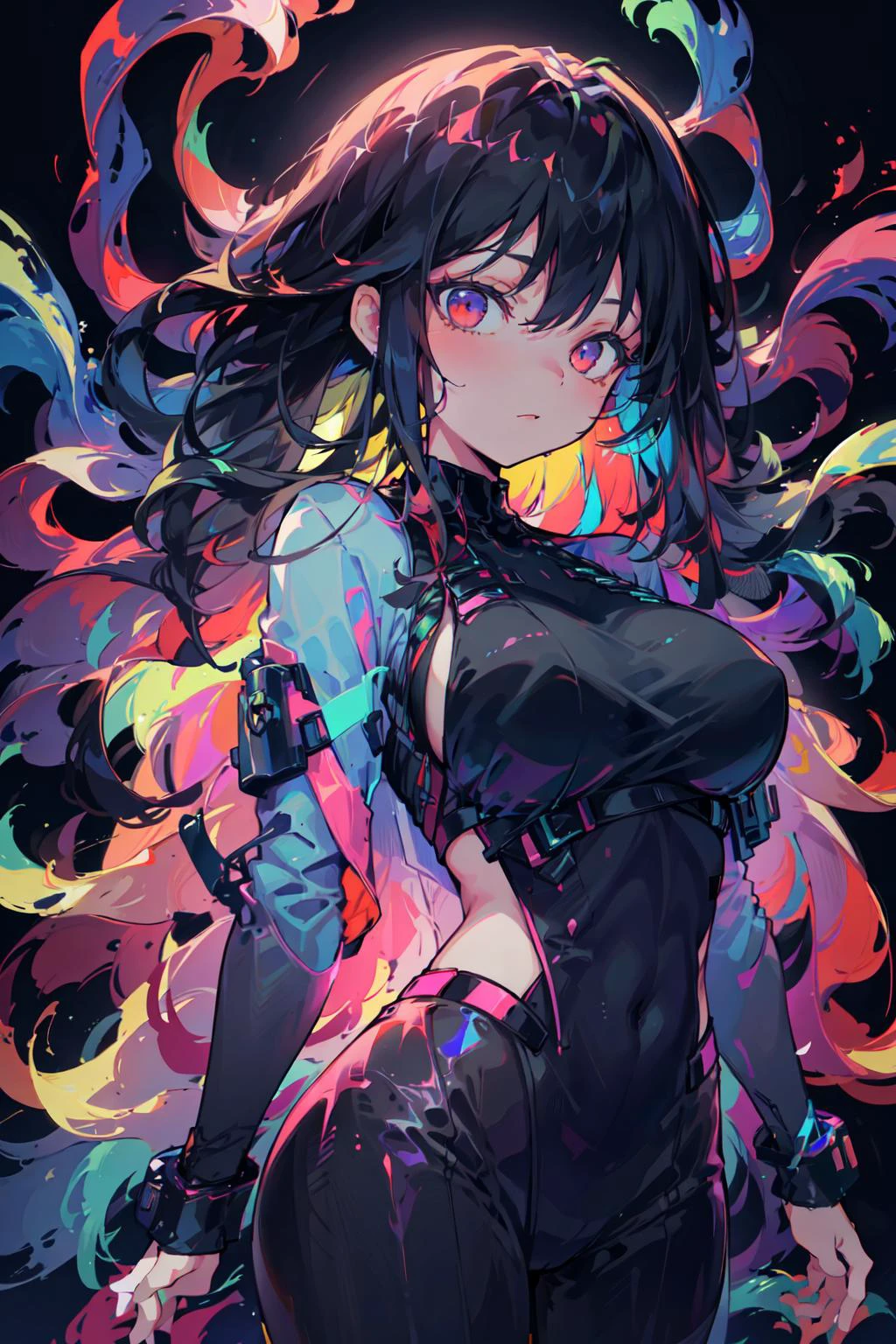 1girl, solo, standing, multicolored hair, wavy hair,
(masterpiece,detailed,highres), colorfulmix,