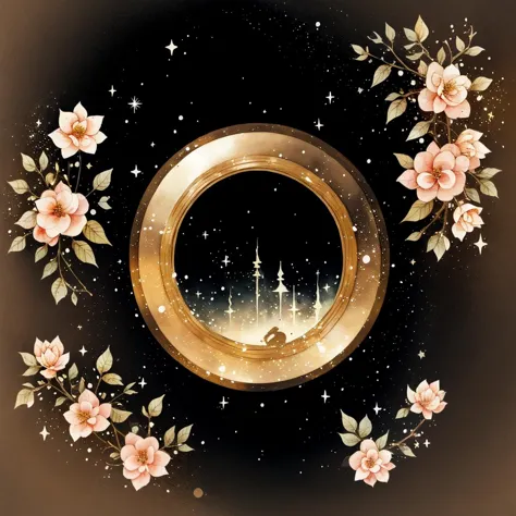 circle avatarframe , black background,no human, moon, sparkle, petals,retro style,ancient customs,watercolor style,<lora:avatarf...