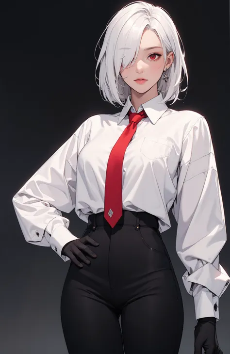 anime girl in a white shirt and red tie posing for a picture