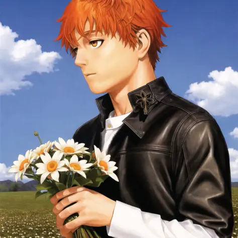 <lora:range_murata2:1>, murata renji, range murata,


1boy, bouquet, brown eyes, brown jacket, day, flower, highres, holding, holding bouquet, jacket, jaw titan, leather, leather jacket, looking at viewer, luguoadeli \(weibo5263688910\), male focus, maple12031, marcel galliard, multicolored hair, orange hair, sample watermark, shirt, sky, solo focus, symbol-only commentary, two-tone hair, upper body, white flower, white shirt