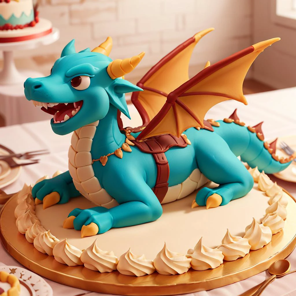 Dragão estilo bolo. Bolo de maçapão em forma de dragão. 