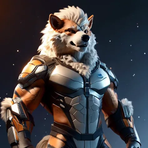 masterpiece, best quality, gorgeous, male, solo, muscular, gradient background, space background, arcanine\(pokemon\), sexy, mid...