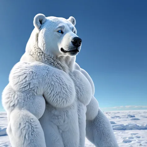 muscular polar bear, blue eyes, arctic
