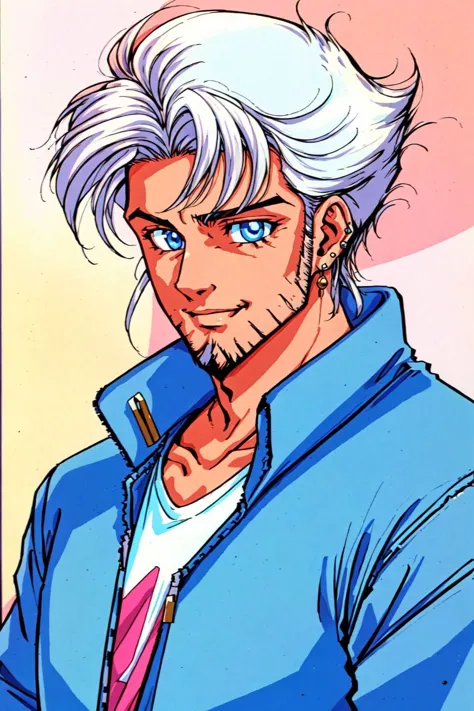 a close up of a cartoon character with a white hair