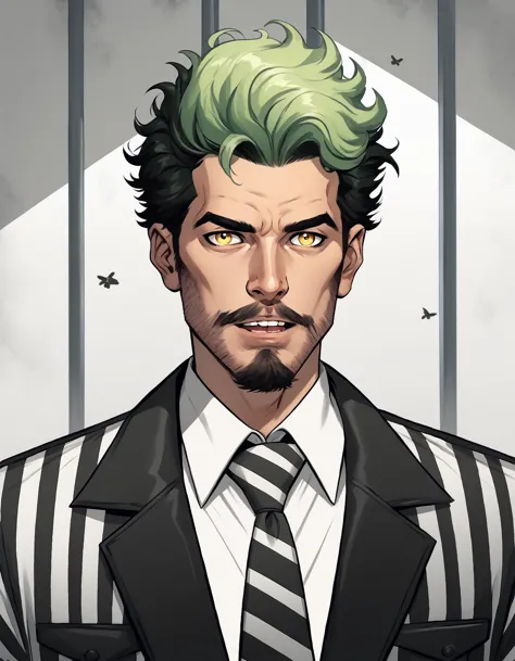 a cartoon of a man with green hair and a tie