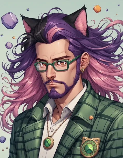 a close up of a person with a cat ear and glasses