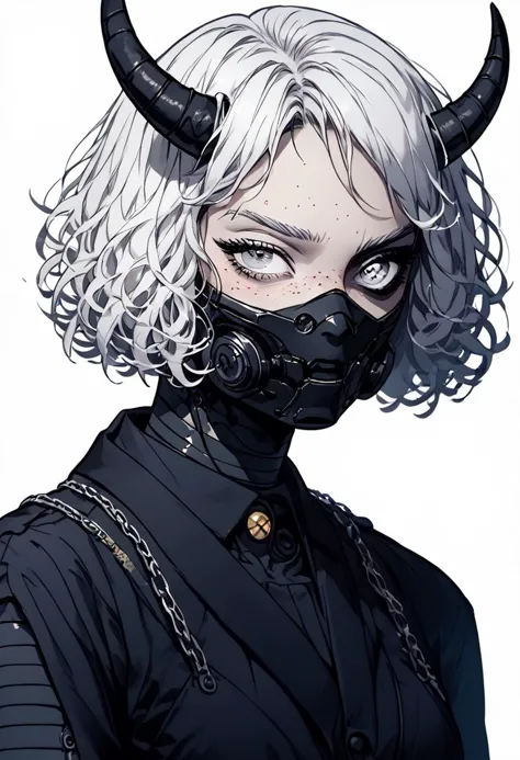 a woman with horns and a black shirt is wearing a mask