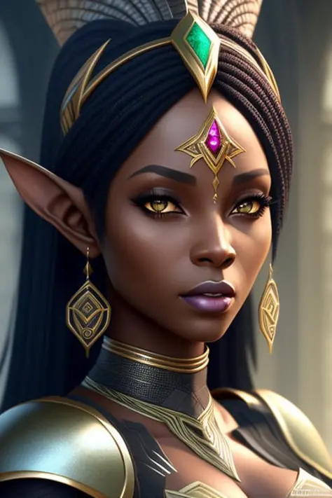 (octane render), (masterpiece), (best quality), (realistic), fantasy, elf, (((african woman))), concept art, smooth, sharp focus...