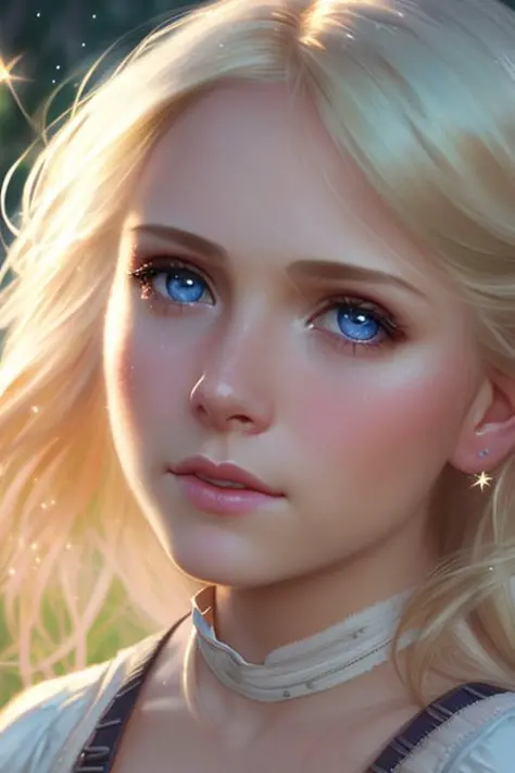 closeup portrait of a cute blonde elsa in a bright windy field, (backlighting), realistic, masterpiece, highest quality, ((corse...