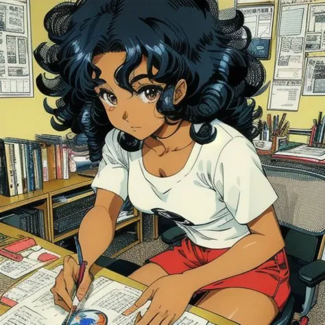 a close up of a person sitting at a desk with a book